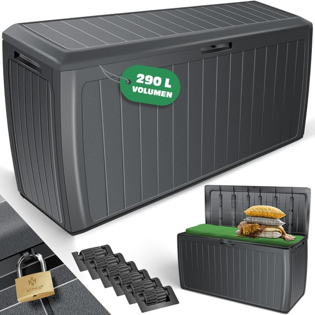 🌿 KESSER® Auflagenbox 290 Liter Mit Rollen und Griffe 🌞 Gartenbox Anthrazit
