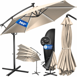 KESSER® Alu Ampelschirm LED Solar Ø350cm Inkl. Abdeckung Fernbedienung Kurbelvorrichtung Kurbelschirm mit Ständer 🌞🌂🪟