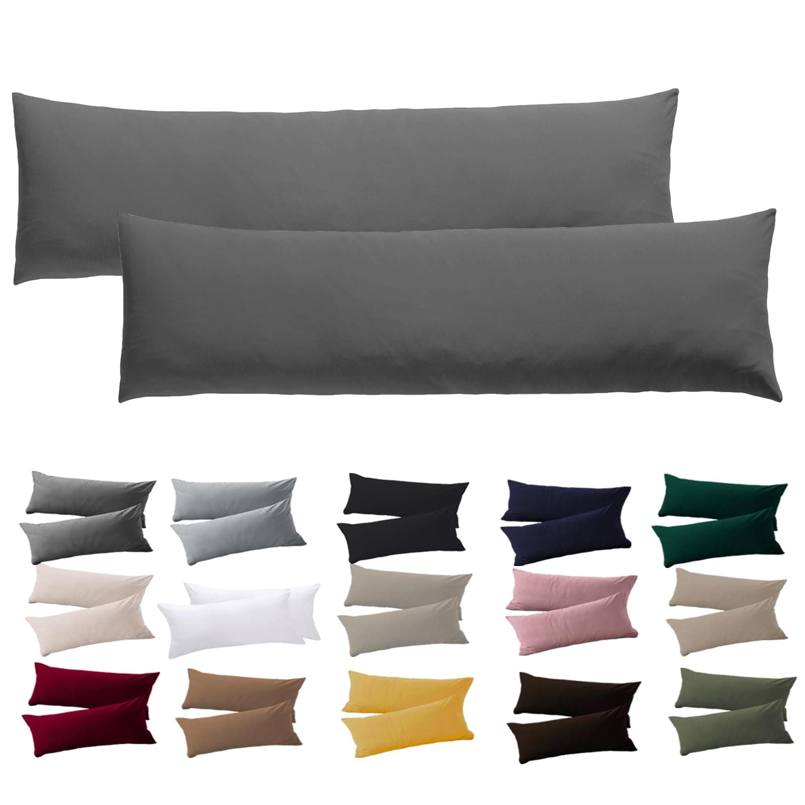 🌟 Soifox Seitenschläferkissen Bezug 40 x 145-2er Set Anthrazit 🌙