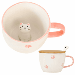 Süße Sachen Keramik Katze Kaffeetasse Teetasse Mit Deckel Löffel 🐈🐾