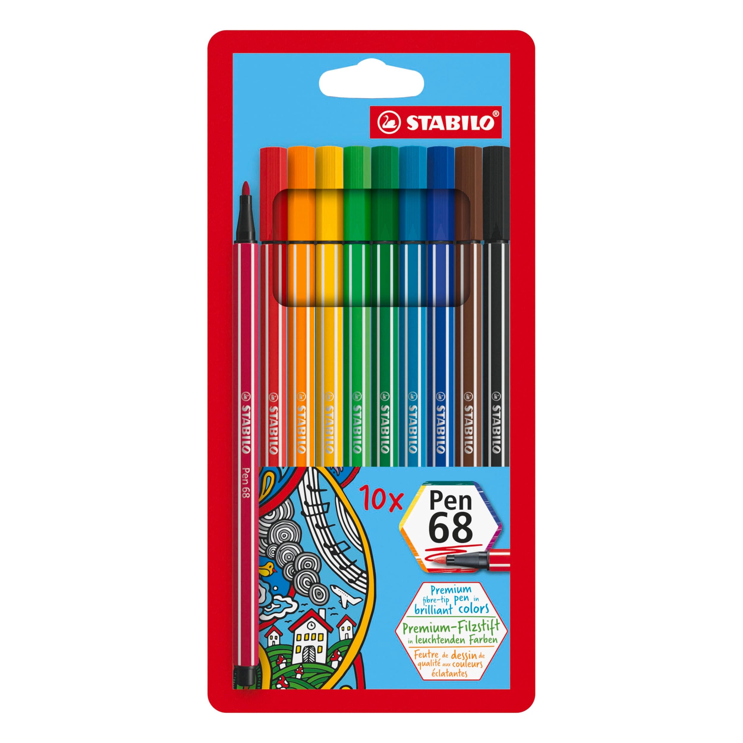 🌈 STABILO Premium-Filzstift Pen 68-10er Pack - 10 Farben 🖊️
