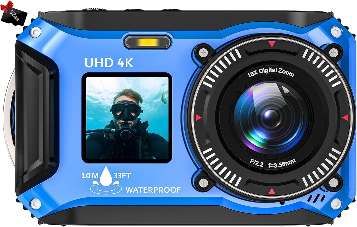 📸 Yixinxin 4K 64MP 33FT UHD Unterwasserkamera zum Schnorcheln - 32GB Karte inklusive! 🌊📷