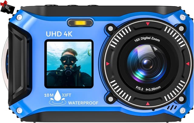 📸 Yixinxin 4K 64MP 33FT UHD Unterwasserkamera zum Schnorcheln - 32GB Karte inklusive! 🌊📷