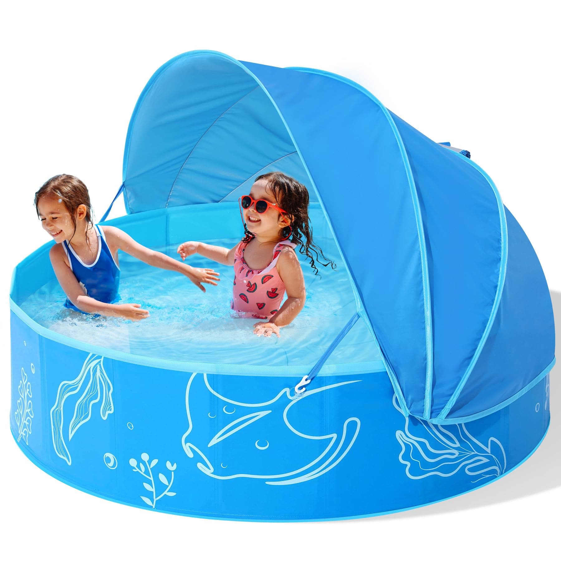 🌞 Hikiddy Schattiges Planschbecken für Kinder: 119,4 cm Pop-Up-Babypool mit Schatten 🌊