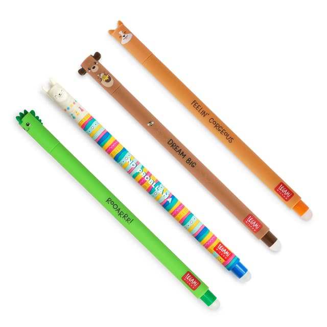 Legami - Set mit 4 Gel-Radierstiften 🦕🧸🐶🦙 FRIENDS
