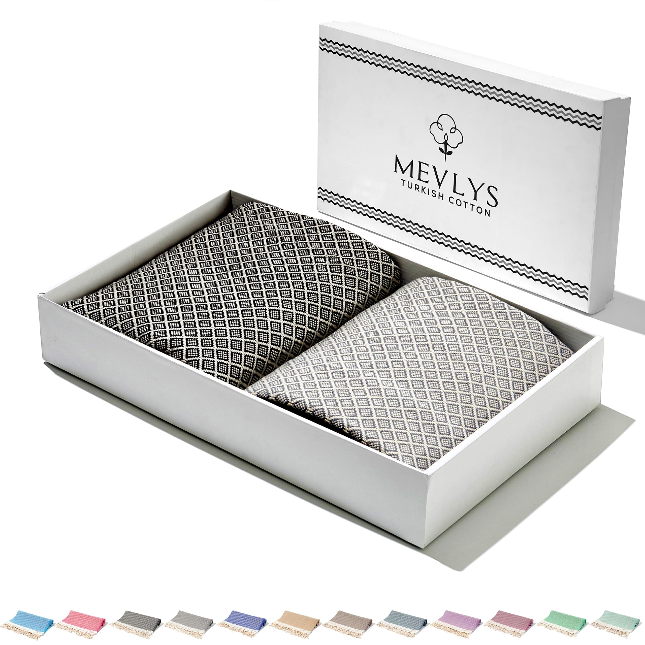 MEVLYS Strandtuch Hamamtuch [2er Set] Saunatuch Saunahandtuch groß 100x180 Duschtuch Strandhandtuch Picknickdecke Yogatuch Baumwolle Extra Leicht Damen&Herren (Schwarz/Pastellgrau)