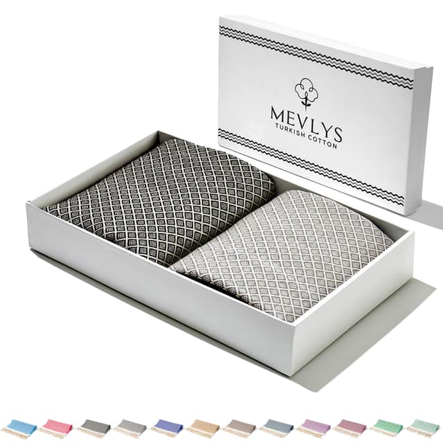 MEVLYS Strandtuch Hamamtuch [2er Set] Saunatuch Saunahandtuch groß 100x180 Duschtuch Strandhandtuch Picknickdecke Yogatuch Baumwolle Extra Leicht Damen&Herren (Schwarz/Pastellgrau)