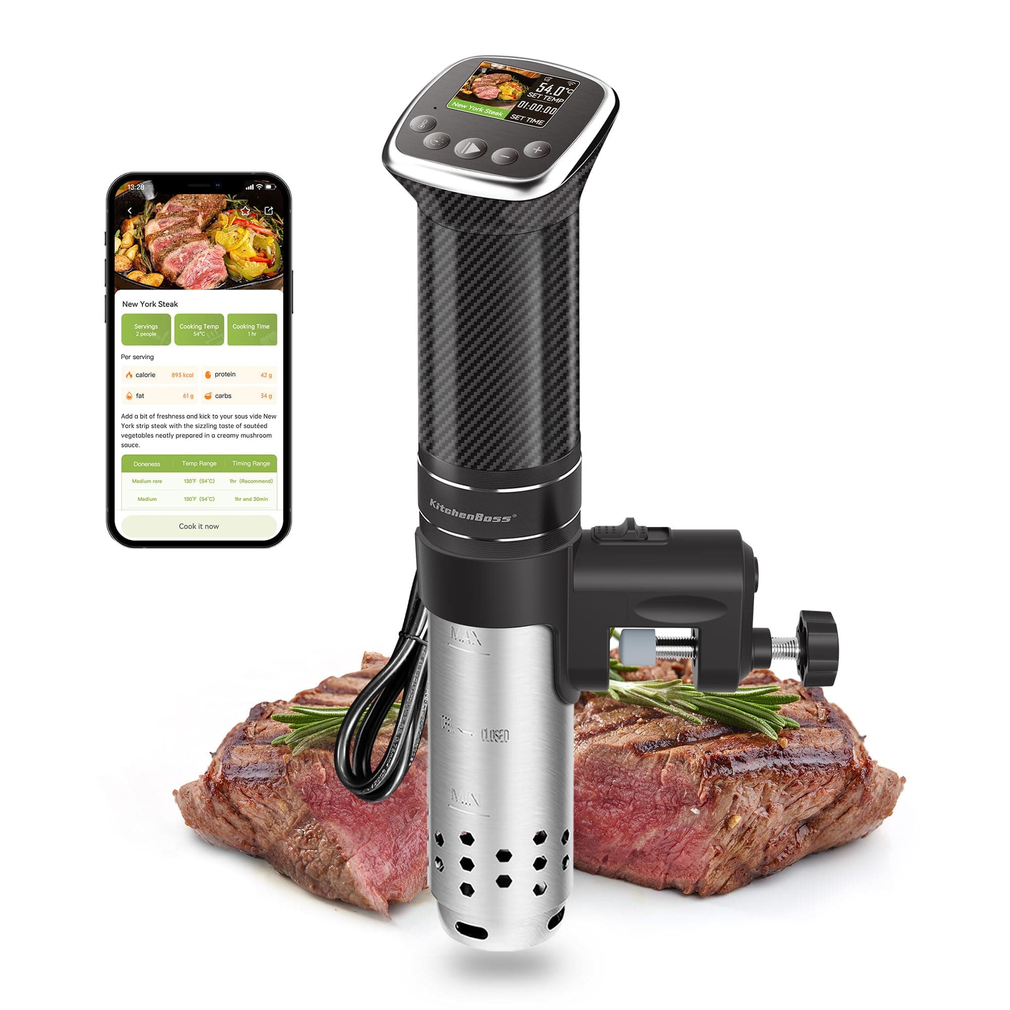 KitchenBoss Sous Vide Stick Garer mit Wi-Fi-Steuerung und TFT-Display 🍳📱