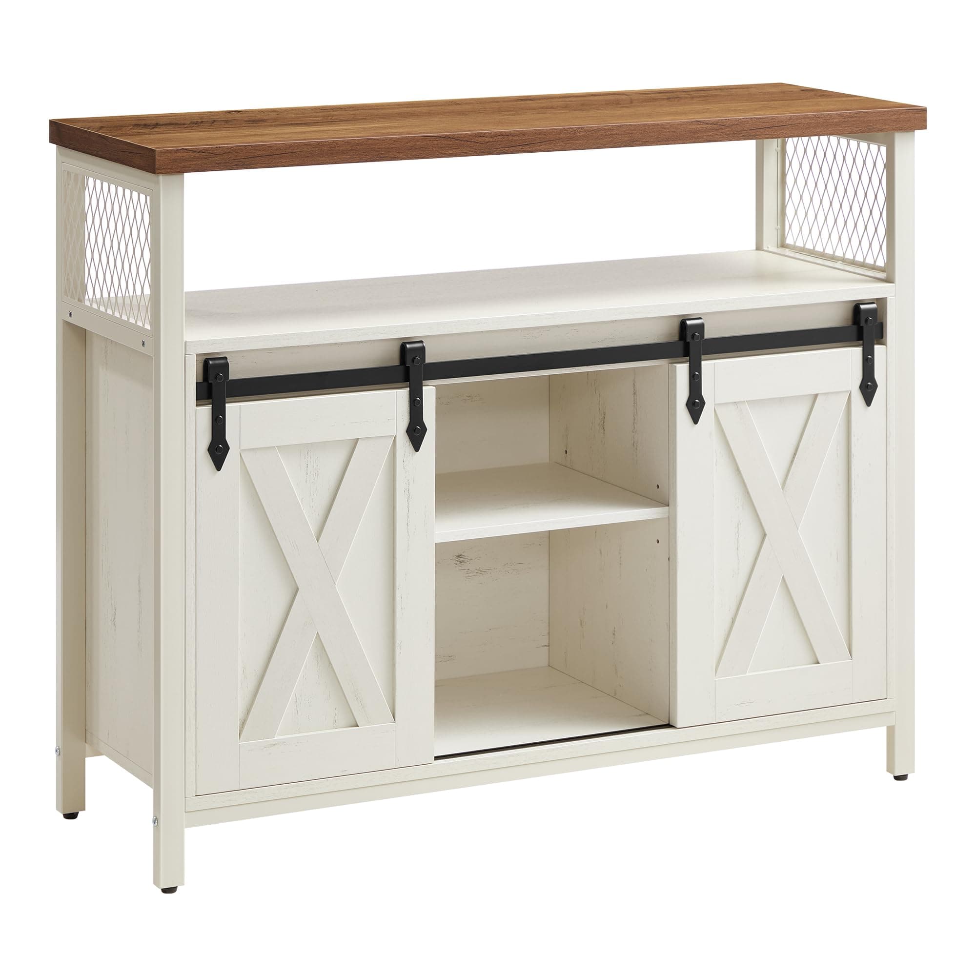 VASAGLE Sideboard, Küchenschrank mit Schiebetüren 🌟 33 x 100 x 80 cm 🌈 Wohnzimmer Möbel 🌺 LSC092W01 Wolkenweiß + Honigbraun