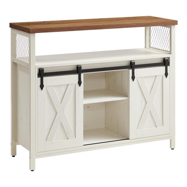 VASAGLE Sideboard, Küchenschrank mit Schiebetüren 🌟 33 x 100 x 80 cm 🌈 Wohnzimmer Möbel 🌺 LSC092W01 Wolkenweiß + Honigbraun