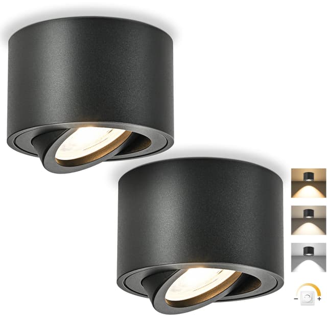 GeyouLux LED Aufbauspot Dimmbar - Extra Flach 30° Schwenkbar Ø80x50mm Deckenspots Schwarz