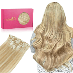 WENNALIFE Clip in Extensions Echthaar, 70g 7pcs 45cm Dreckiges Blond Highlights Bleichblond