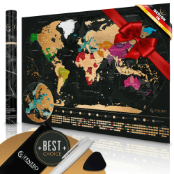 FENERO Weltkarte zum Rubbeln XXL [DIN A1] aus exklusivem Kunststoff - GOLD 🗺️🏞️🌍