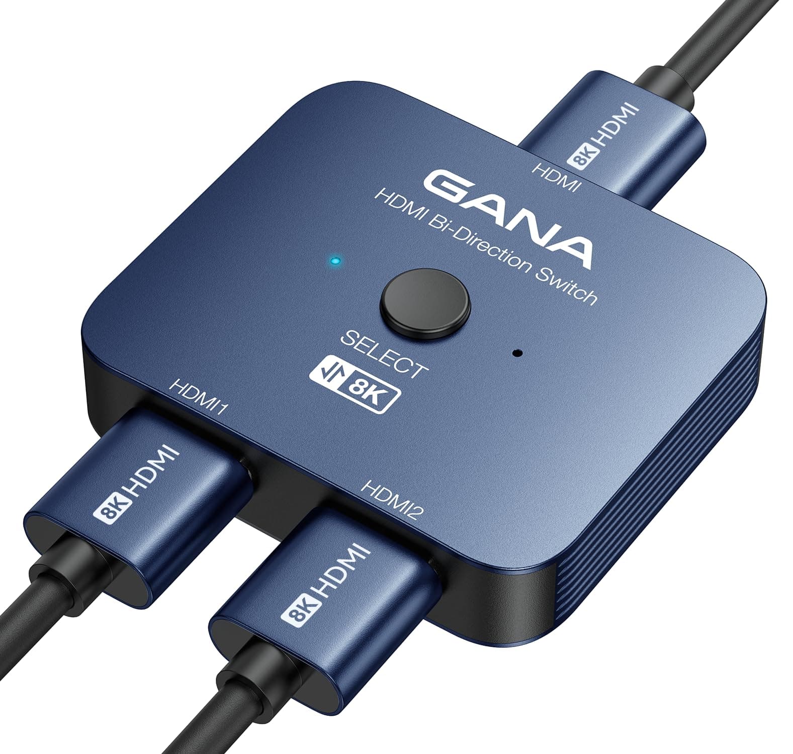 🔥 GANA 8K HDMI Splitter, HDMI 2.1 Switch Ultra HD 48Gbps Aluminium Bidirektional HD MI Switcher 2 In 1 Out, Verteiler Unterstützt für TV/PS5/Xbox Blau