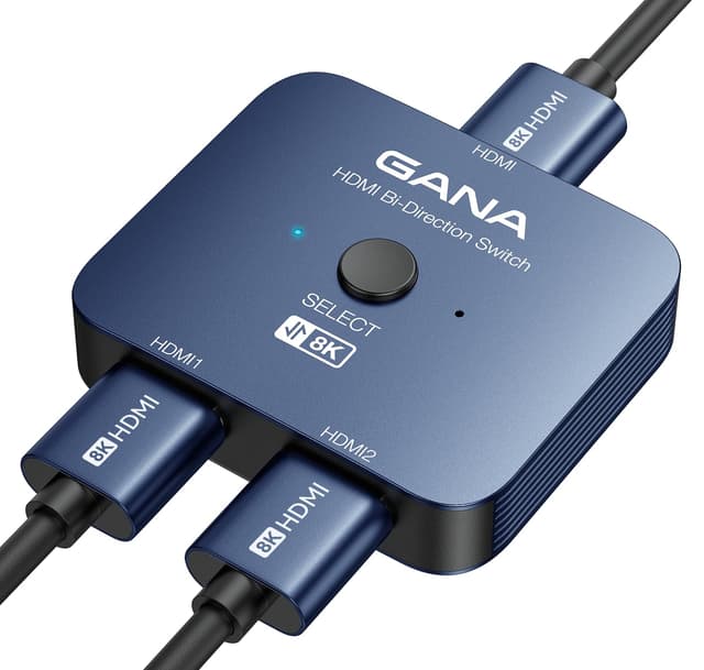 🔥 GANA 8K HDMI Splitter, HDMI 2.1 Switch Ultra HD 48Gbps Aluminium Bidirektional HD MI Switcher 2 In 1 Out, Verteiler Unterstützt für TV/PS5/Xbox Blau