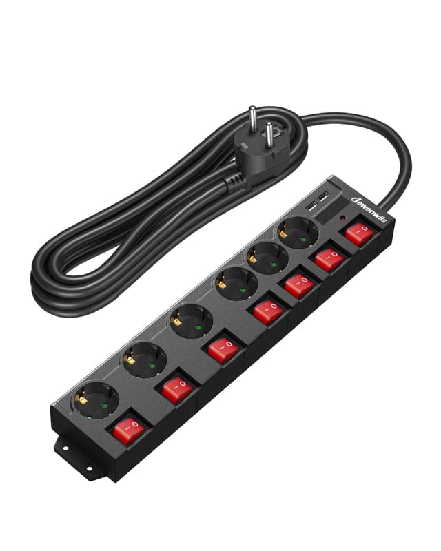 DEWENWILS Steckdosenleiste Einzeln Schaltbar mit USB, 6Fach Steckdosenleiste mit Schalter 😍