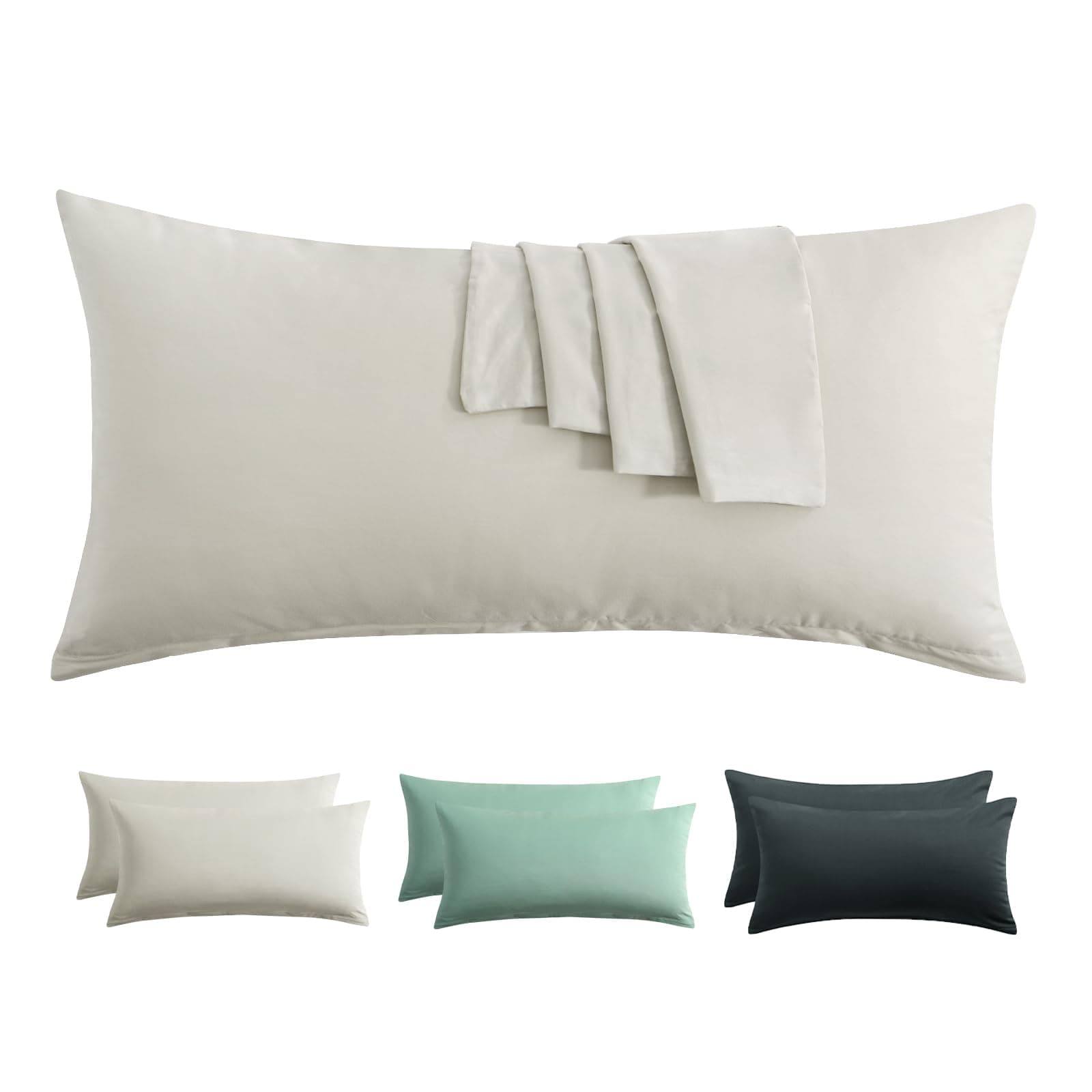 🌟 RUIKASI Kissenbezug 40 x 80 Baumwolle 2er Set 🛏️ - Kopfkissenbezug 40x80 Beige mit Reißverschluss 🌿