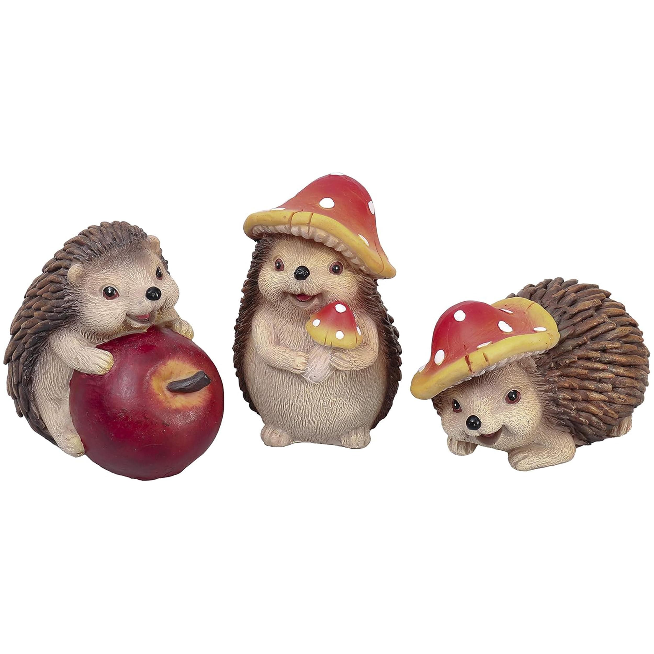 Valery Madelyn 3er Kunstharz Igeln 🦔🍎🍄 für Herbstdeko Gartendeko