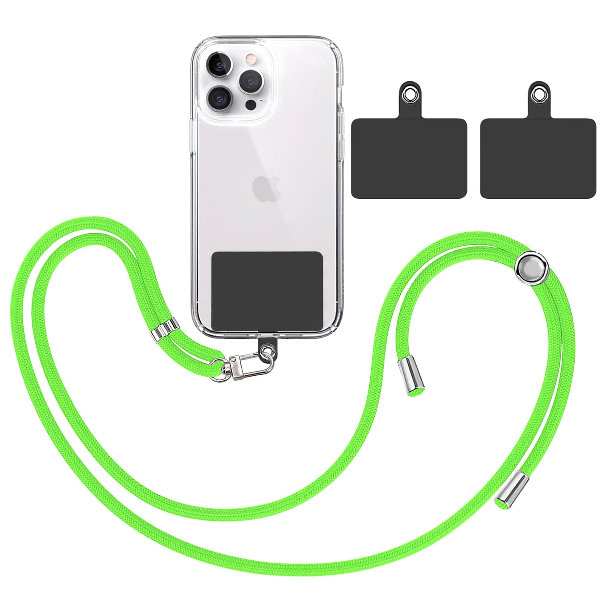 TBOC Band Handykette Schlüsselband Kette Handyschnur [Grün Fluor] + 2 [Schwarz] Zusätzliche Befestigungspatches Aufhängen Nacken Universal Handy - Pad Handyband Patch Karabiner Hülle Lanyard 📱🔑📸