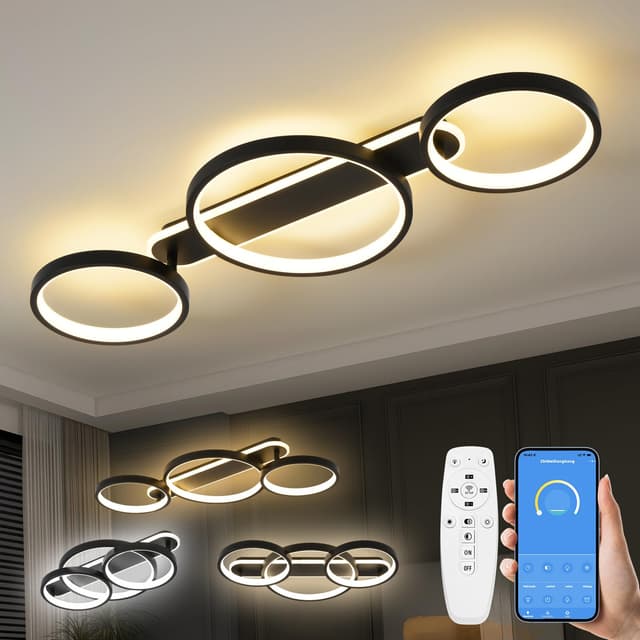 LED Deckenlampe Dimmbar mit Fernbedienung APP - Schwarz 78cm 🌟