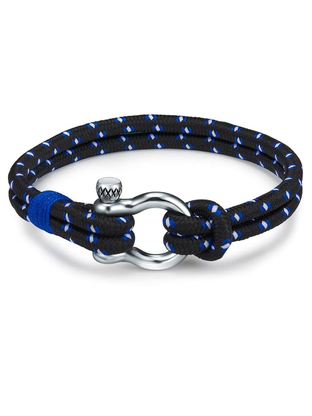 True Rebels Herren-Armband Textil blau Edelstahl - Männer-Schmuck Armbänder Freizeit mit Schäkel-Verschluss 😎
