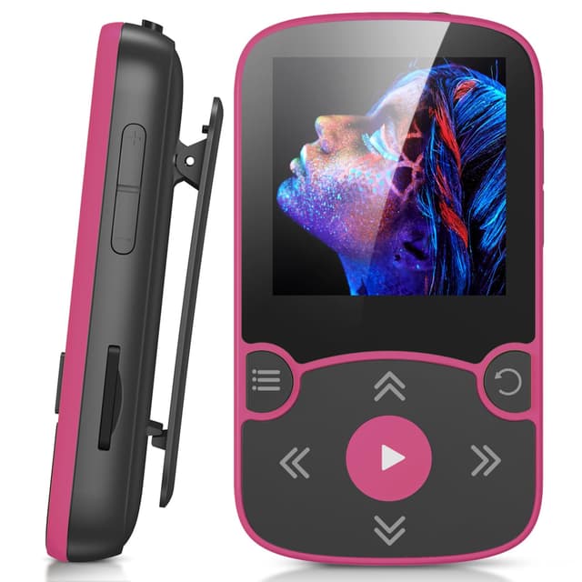 AGPTEK MP3 Player Bluetooth 5.3 Sport 64GB mit 1,5 Zoll TFT Farbbildschirm, Mini Musik Player mit Clip, Magenta 64GB 🎶📱