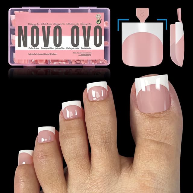 👣 NOVO OVO Scharfes Quadrat Fußnägel zum Aufkleben, BABYPINK Künstliche Zehennägel x 240 Stk. 🌟