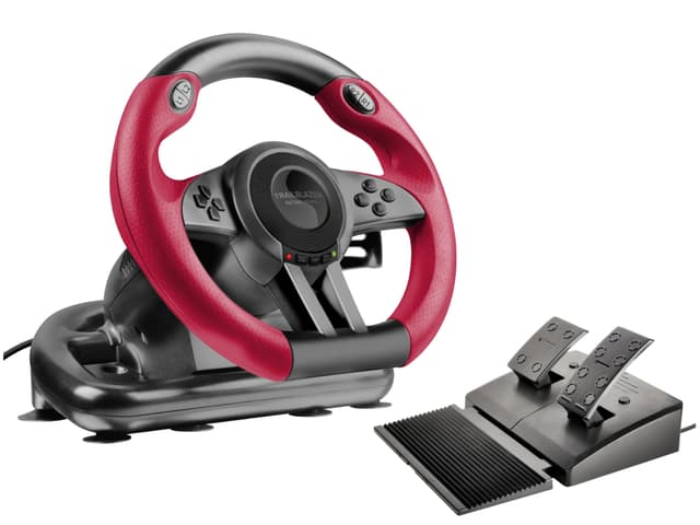 Speedlink TRAILBLAZER Racing Wheel – Gaming Lenkrad für PC, PS4, PS3, Xbox One, Xbox Series, Switch, PC Lenkrad mit Pedalen und Schaltung, Schaltwippen und Schaltknüppel, Force Feedback, schwarz-rot 🎮🏎️