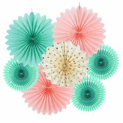 🎉🌸 SUNBEAUTY 7er Set Mint Rosa Papier Deko Fächerdekoration Hochzeit Geburtstag Deko 🌸🎉