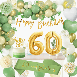 Grün Gold Geburtstagsdeko 60 Luftballon mit Happy Birthday Banner - 60. Geburtstag Deko für Frauen und Männer 🎉🎈