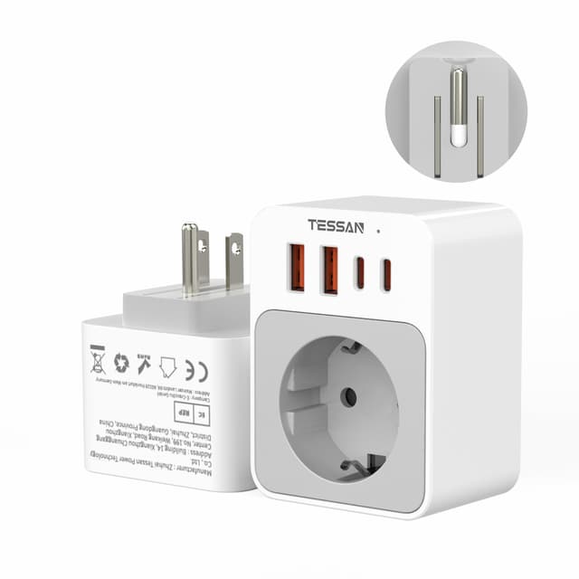 🔌🔋 TESSAN Klappbarer USA Adapter Steckdose: 5-in-1 Reiseadapter mit USB - Angebot