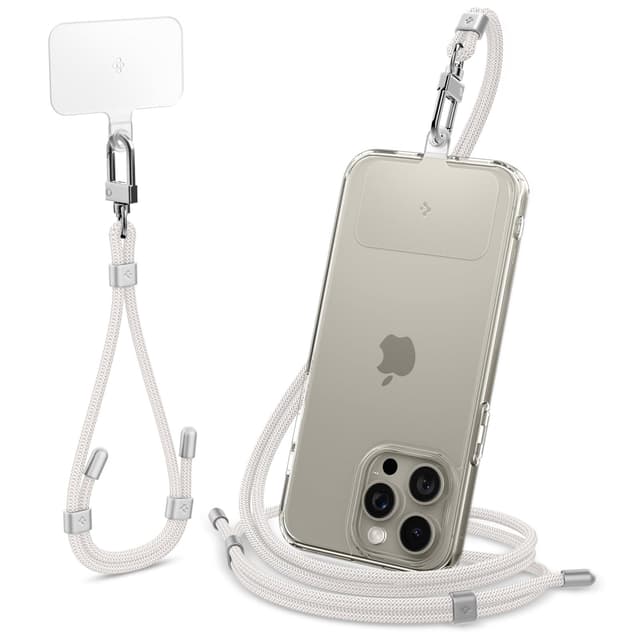 Spigen Handykette Universal Handyhülle mit Band zum Umhängen & Handschlaufen Set - Perlweiß ⚪