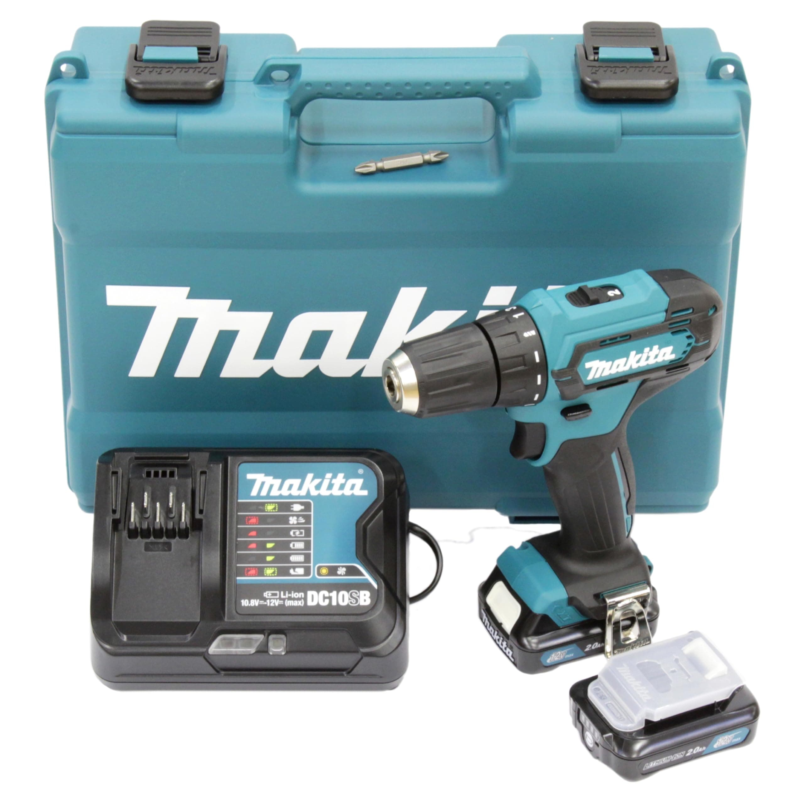 🔧🔋 Makita DF333DSAE Akku-Bohrschrauber 12 V max. / 2,0 Ah, 2 Akkus + Ladegerät im Transportkoffer, Schwarz, Blau Single mit 2 Akkus + Ladegerät