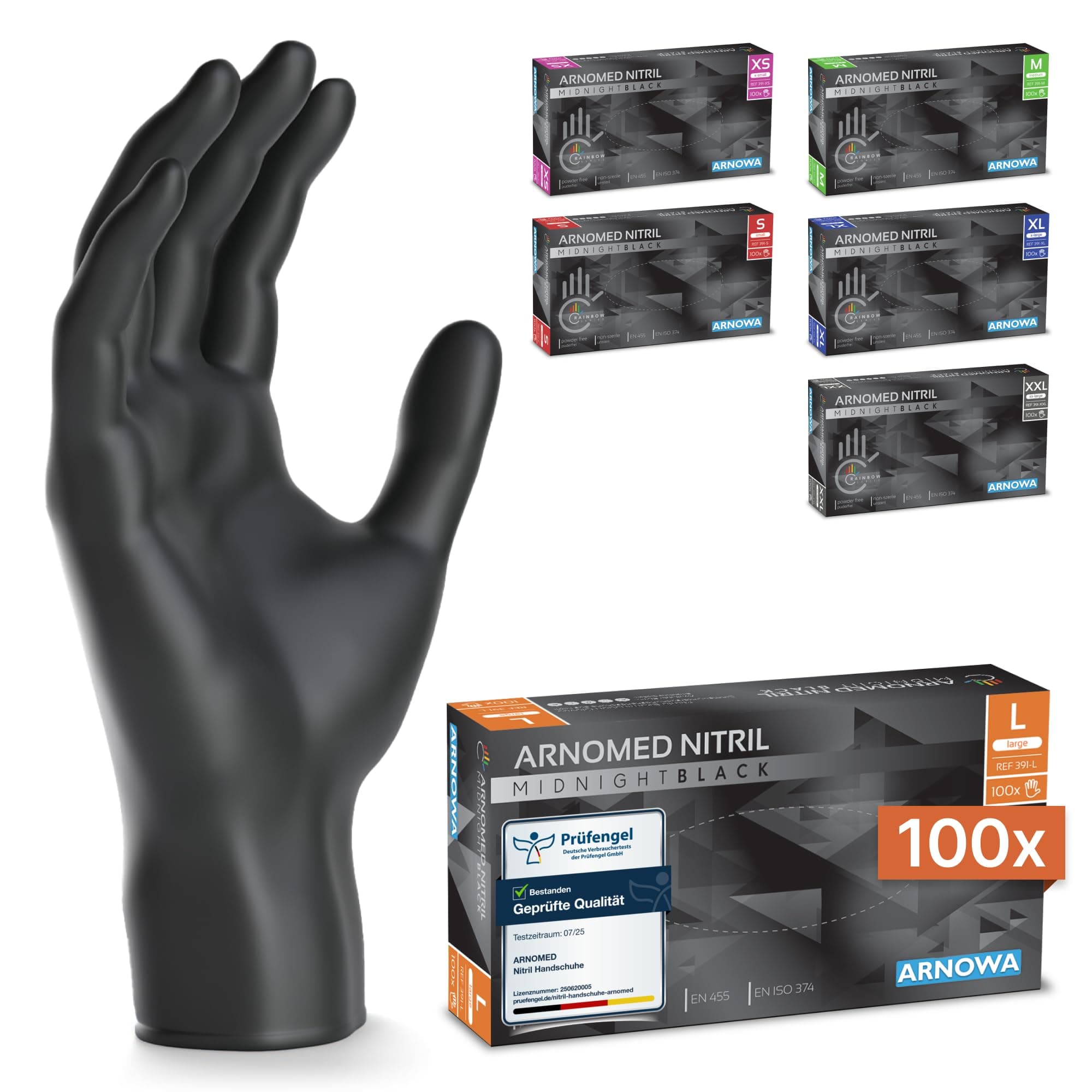 Sonderangebot: ARNOMED Nitril Einweghandschuhe - Schwarze Nitrilhandschuhe L