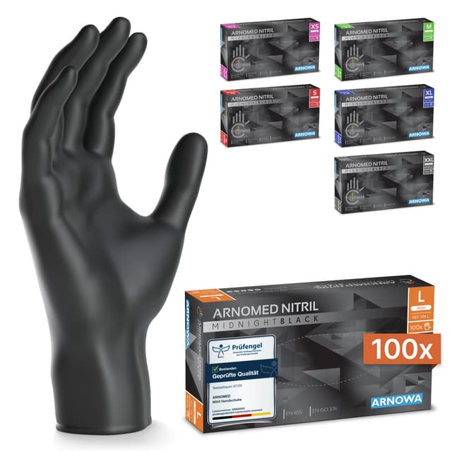 Sonderangebot: ARNOMED Nitril Einweghandschuhe - Schwarze Nitrilhandschuhe L