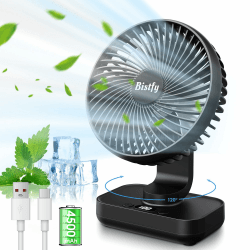 Bistfy Tischventilator Oszillierend, 4500mAh Akku Ventilator Leise USB Ventilator 5.5'' Tragbar 🌀