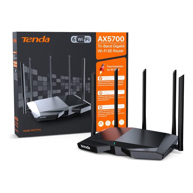 Tenda RX27 Pro WiFi 6E WLAN Router (AX5700 Tri-Band 6GHz:2402Mbps+5GHz: 2402Mbps+2,4GHz:861Mbps) 🚀🌐