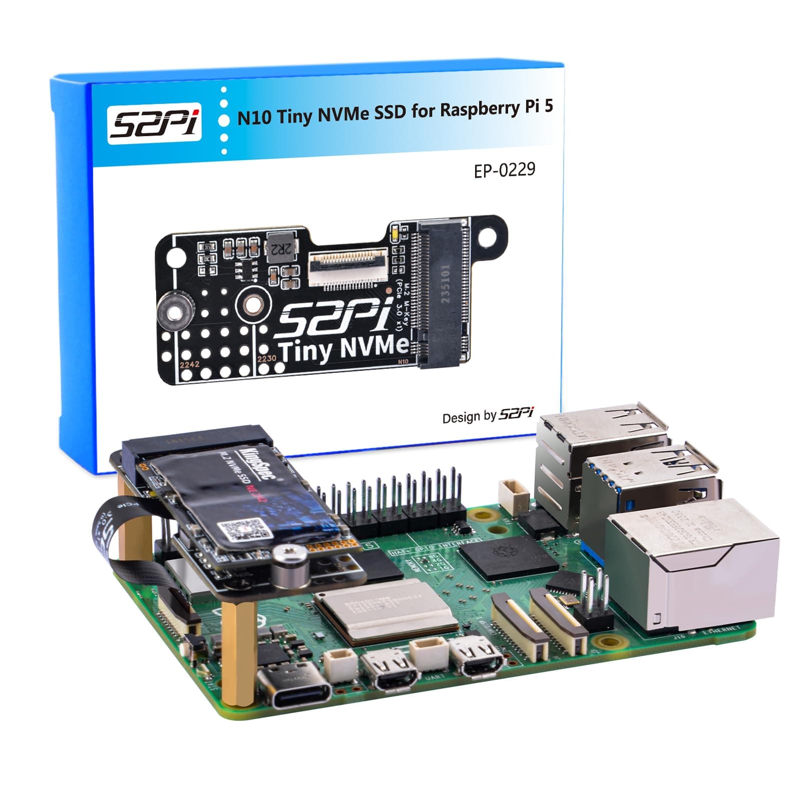 GeeekPi N10 Tiny PCIe M.2 Key-M NVMe SSD PCIe Peripheral Board für Raspberry Pi 5