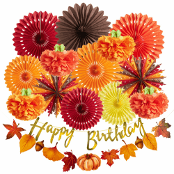 🍁🧡 SUNBEAUTY Orange Party Dekorationen Herbst Party Dekorationen mit Pom Poms Girlande und Papierfächer 🧡🍂