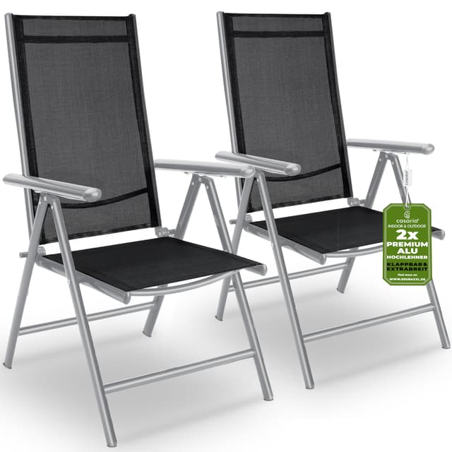 Casaria® Gartenstühle 2er Set Hochlehner Klappbar 8-Fach Verstellbar Camping Stuhl Aluminium Wetterfest Klappstuhl 120kg Belastbarkeit Garten Balkon 2 Silber 🪑🌿