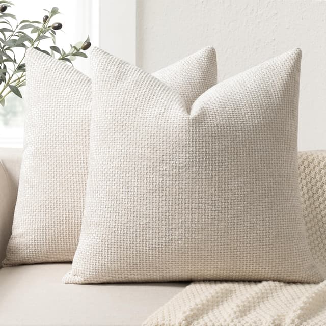 🛋️ Luxuriöse Chenille-Kissenbezüge 40x40 2er Set - Beige Dekokissen 🌟