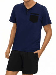 🌙 Litherday Herren Pyjama Set - Dunkelblau/Schwarz 🌟