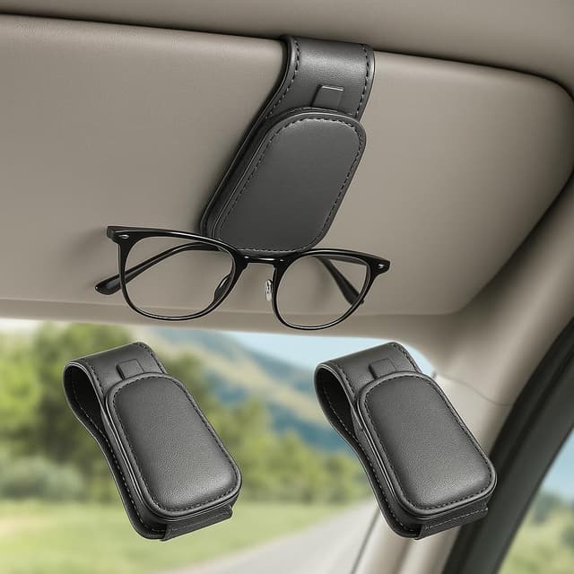 🕶️🚗 2 Stück Brillenhalter für Auto: Magnetischer Brillenhalter Auto aus Leder