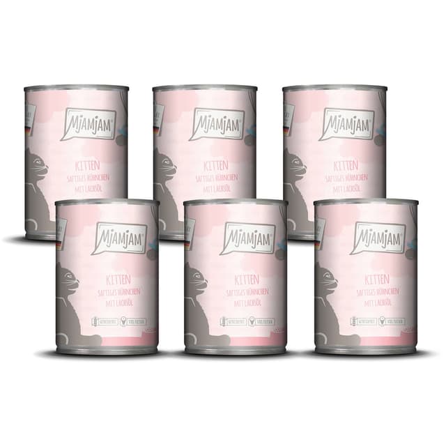 😺🍽️ MjAMjAM - Premium Nassfutter für Katzen - Kitten saftiges Hühnchen mit Lachsöl, 6er Pack (6 x 400 g)
