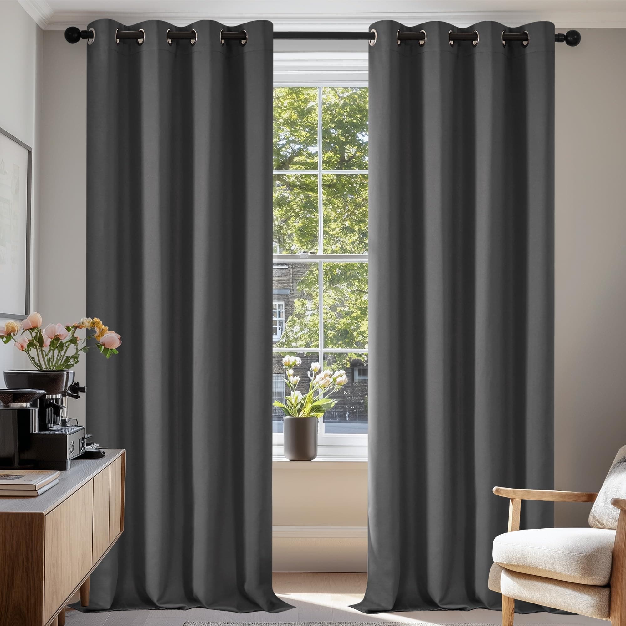 🌙 Deconovo Verdunklungsvorhänge Gardinen 2er Set H175 x B140 cm Dunkelgrau