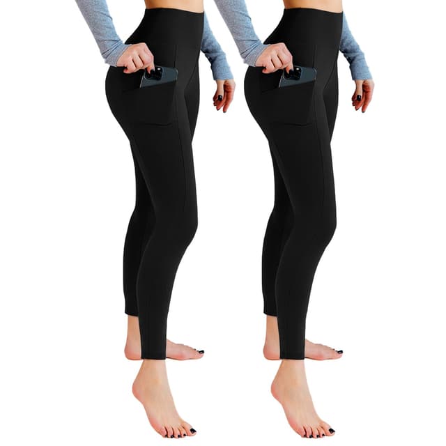 🔥 Leafigure 2er Pack Sport Leggings Damen - High Waist Sporthose Mit Taschen Gym Leggings Blickdicht - Schwarz L-XL