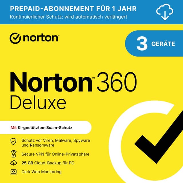 🔒 Norton 360 Deluxe 2025 | 3 Geräte | 1 Jahr | Aktivierungscode per Email