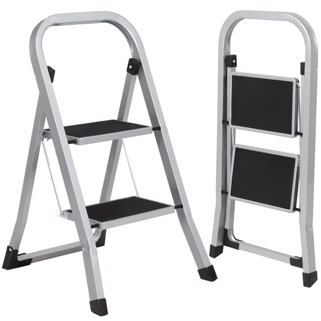 🌟AMHANCIBLE Trittleiter mit 2 Stufen, belastbar bis 150 kg, Klapptritt mit Anti-Rutsch-Pedal🌟