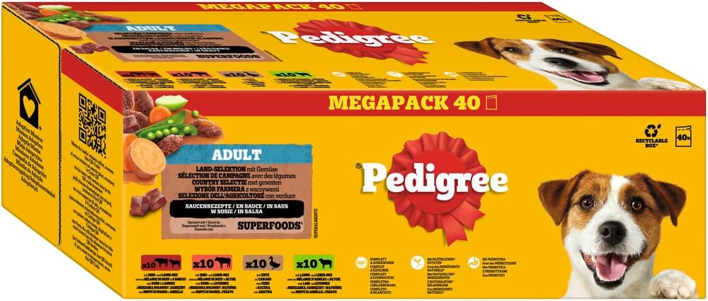 🐶🥩 Pedigree DOGCARE Hundefutter Portionsbeutel Chunks in Soße Adult 40 x 100g Angebot! 🎉