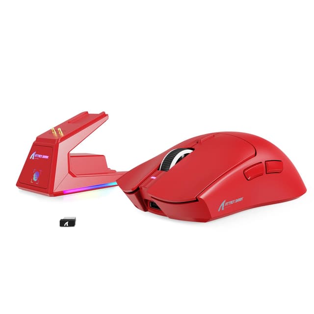MAMBASNAKE x Attack Shark X1 Gaming-Maus mit Ladestation, 49g Ultralight, 40K DPI PAW3395 PRO-Sensor, 1000Hz Abfragerate - Rot 🦈🕹️🔴